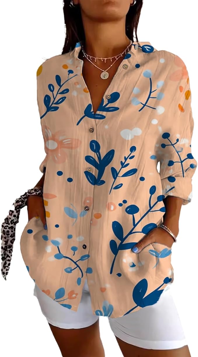 Fashion Summer Shirts Oversized V Neck Basic Vintage Floral Graphic Dressy Button Down Stylish Hawaiian Holiday Outfits