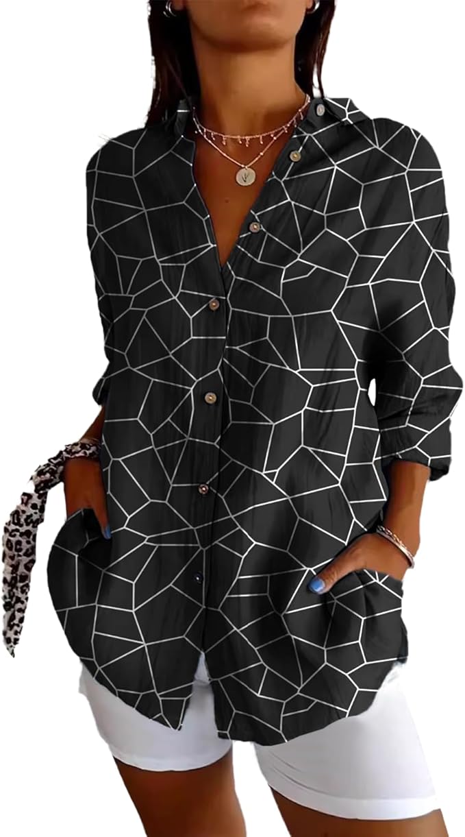 Fashion Summer Shirts Oversized V Neck Basic Vintage Floral Graphic Dressy Button Down Stylish Hawaiian Holiday Outfits