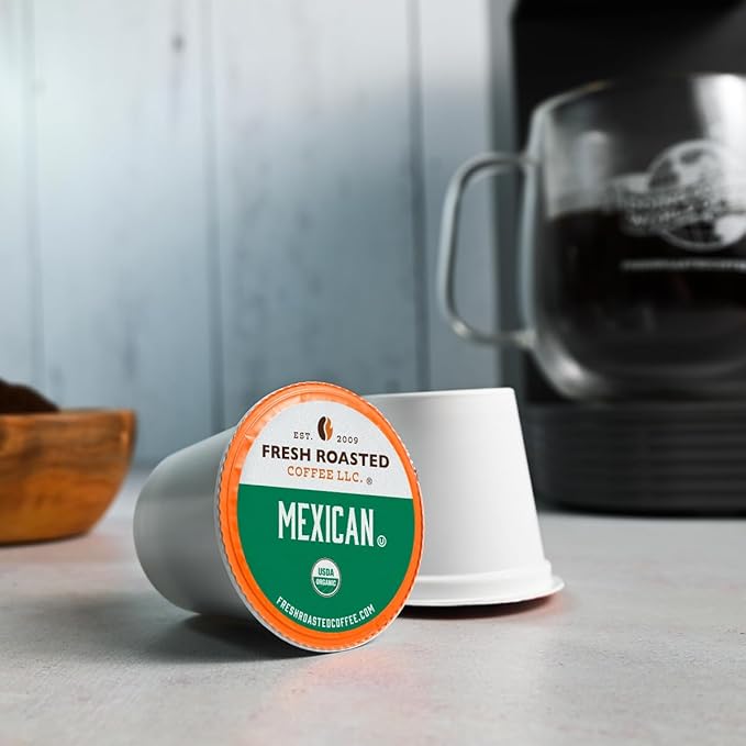 Fresh Roasted Coffee, Organic Mexican | Mold & Myco 3rd Party Tested, USDA Organic, Kosher | Medium Roast 24 Pods for K Cup Brewers