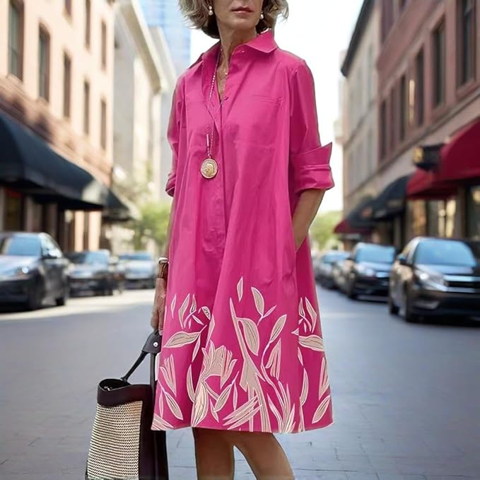 Womens 2025 Long Sleeve Button Down Shirt Summer Dress Casual V Neck Loose Fit Midi Shirt Dresses with Pockets