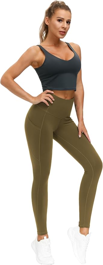 THE GYM PEOPLE Thick High Waist Yoga Pants with Pockets, Tummy Control Workout Running Yoga Leggings for Women