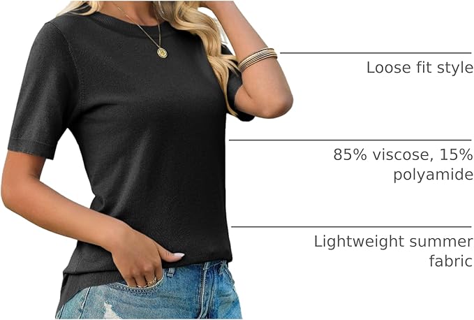 Imily Bela Womens Summer Short Sleeve Sweater Dressy Casual Crew Neck Knit Tops Fashion Pullover Shirts