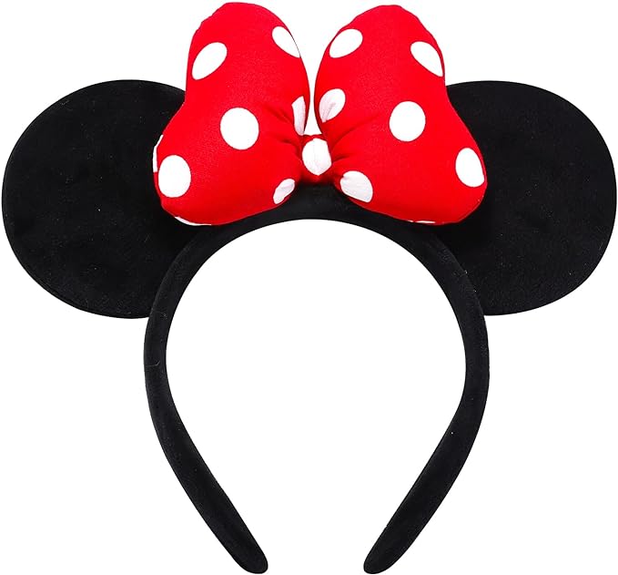 ODOCARE Handmade Mouse Ears Headband for Women and Ladies, Polka Dot Bow Minnie Ears Costume Accessories