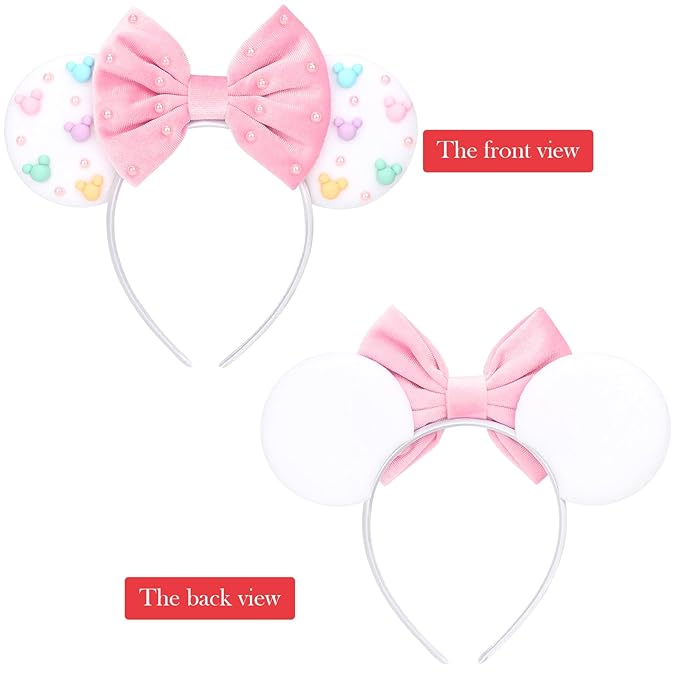 DRESHOW Mouse Ears Headbands for Women Glitter Hairbands Bow Head Bands Velvet Head Band Christmas Cosplay Costume Princess Party Decorations Halloween & Disney Trip