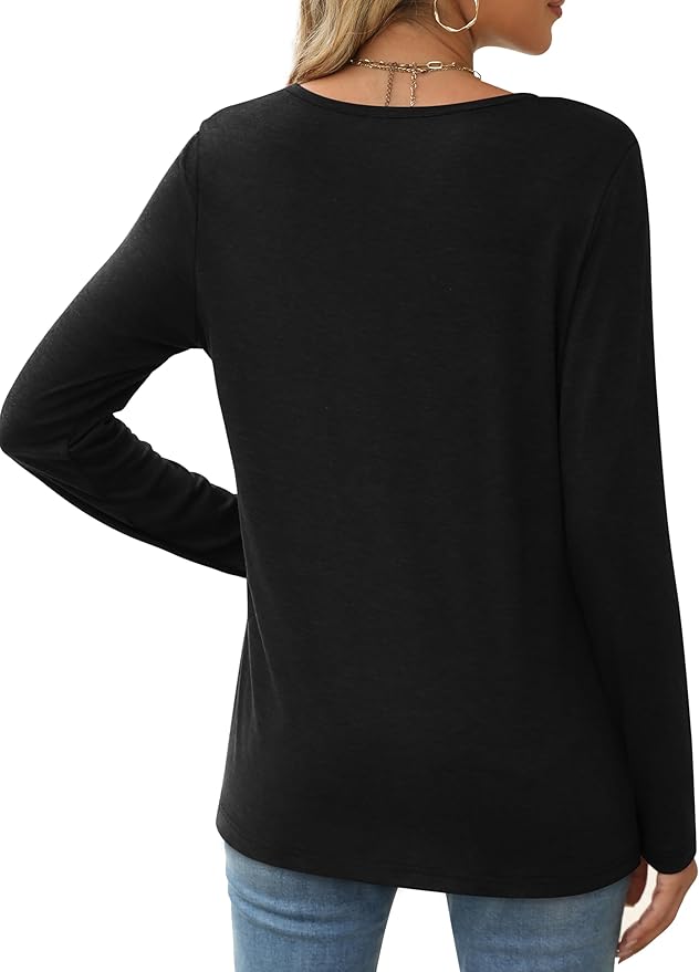 XIEERDUO Long Sleeve Shirts for Women Casual Crew Neck Basic Fall Tops Loose Fit Comfy