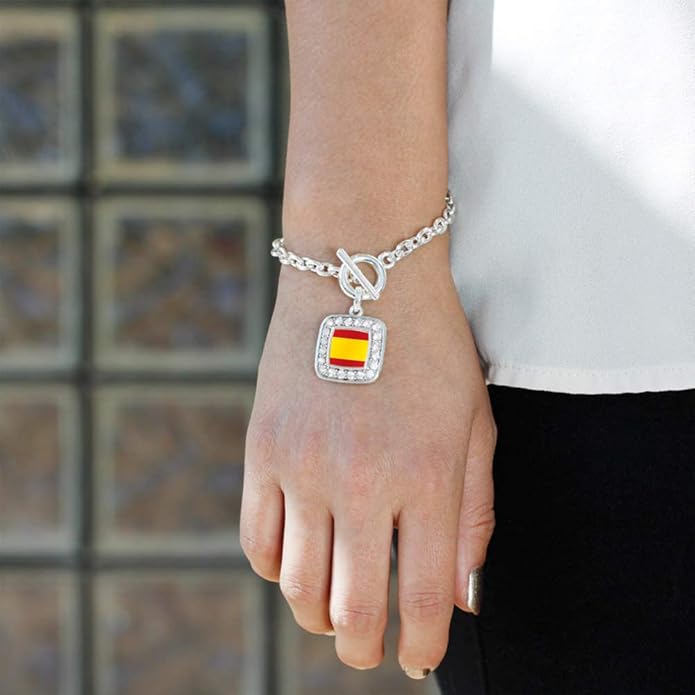 Inspired Silver - Silver Square Charm Toggle Bracelet with Cubic Zirconia Jewelry