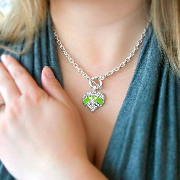 Inspired Silver - Silver Pave Heart Charm 18 Inch Necklace with Cubic Zirconia Jewelry