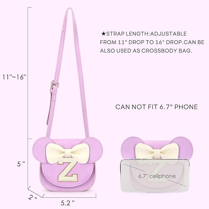 mibasies Toddler Purse Girl Gifts: Girls Birthday Gifts for 3-8 - Toys for Ages 2-4 Girls Mouse Ears Purse, Purple, Letter Z