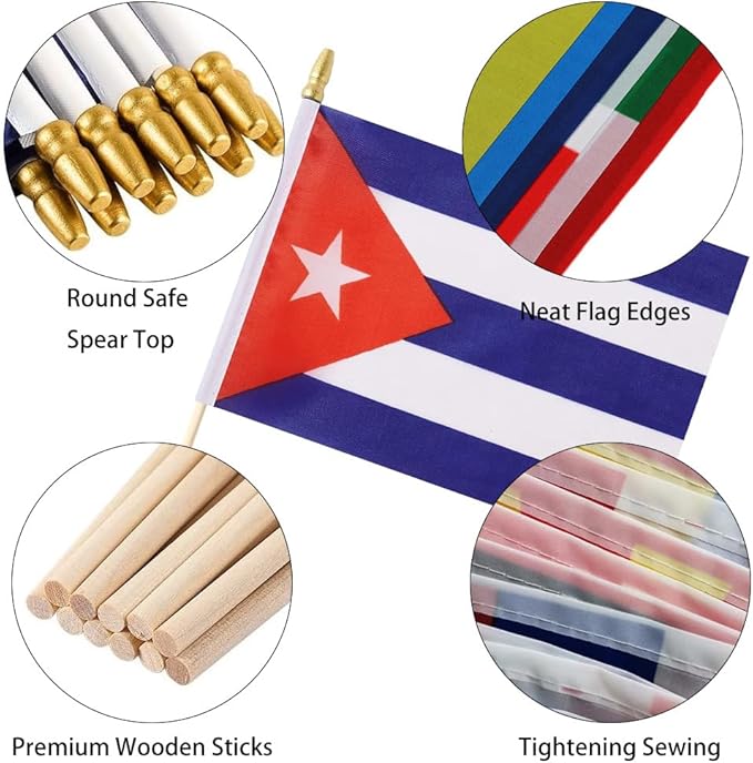GSYLPFT 12 Pack Cuba Flags on Sticks Cuban Small Mini Hand Held Flags for Office Classroom Holiday Party Decorations