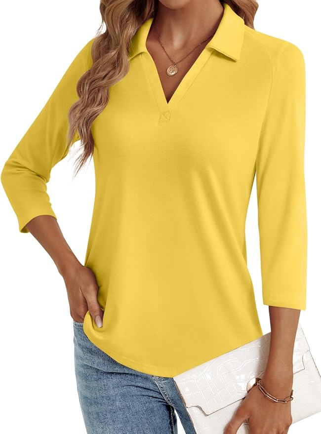 3/4 Length Sleeve Womens Tops Dressy Casual V Neck Polo Shirts Business Work Blouses 2025 Trendy Tunic Top