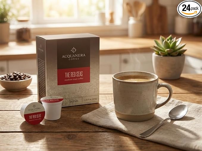 Acquanera Coffee - The Red Seas, Medium Roast Coffee - 100% Arabica - Single Serve Coffee Pods Compatible With K-cup Brewers - 24 count