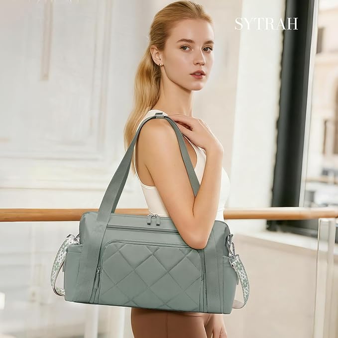 Gym Bag for Women, Duffle Weekender Bags for Travel, Lightweight Weekender Tote with Wet Pocket for Sports, Workout and Dance Green