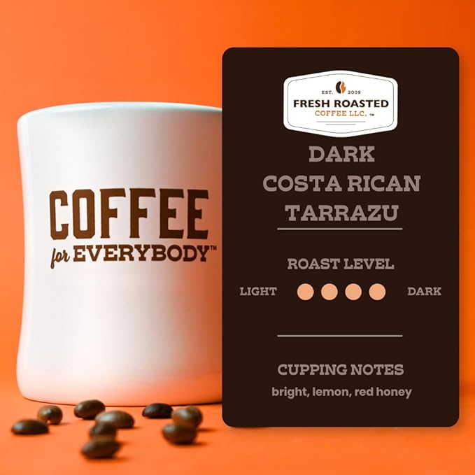 Fresh Roasted Coffee, Dark Costa Rica Tarrazu, Dark Roast, 24 Pods for K Cup Brewers