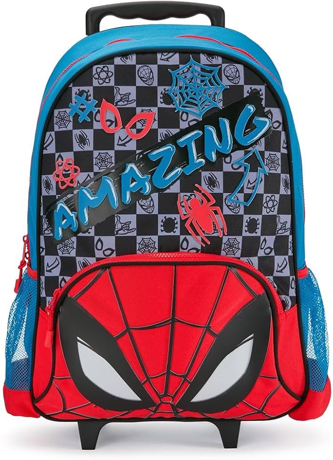 Disney Store Official Spider-Man Rolling Backpack - Kids Backpack with Embroidered Accents, Adjustable Straps, Zip Compartments & Mesh Pockets, Screen Art Featuring Spiderman