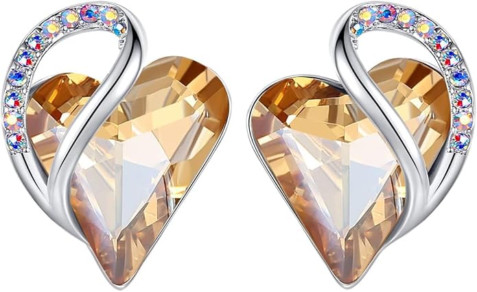 Leafael Infinity love Heart Birthstone Stud Earrings for Women, Valentine's Day Gifts for Mom, Wife, and Her, Silver Plated Birthday Jewelry
