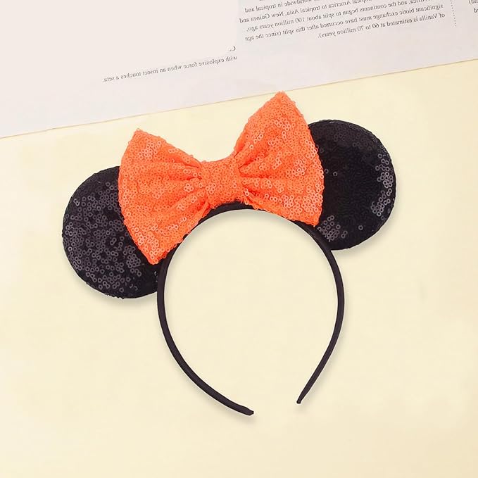 Sequin Mouse Ears Headbands for Women Girls Boys, Glitter Bows Headband for Kids Adults Birthday Party Costume Halloween