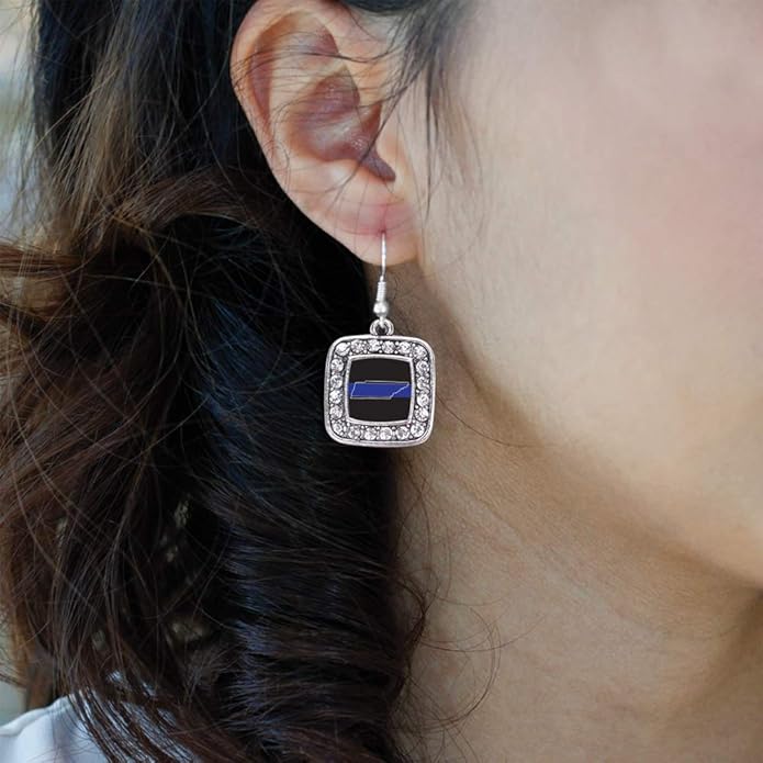 Inspired Silver - Silver Square Charm French Hook Drop Earrings with Cubic Zirconia Jewelry