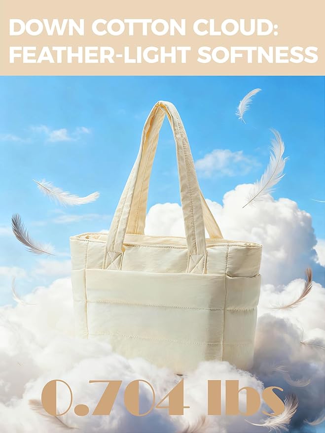 Puffer Tote Bag for Women, Lightweight Laptop Bag with Zipper Quilted Shoulder Bag for Work, Travel, Gym