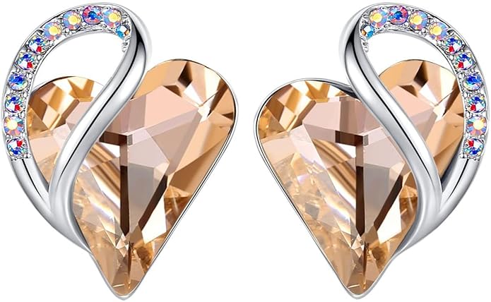 Leafael Infinity love Heart Birthstone Stud Earrings for Women, Valentine's Day Gifts for Mom, Wife, and Her, Silver Plated Birthday Jewelry