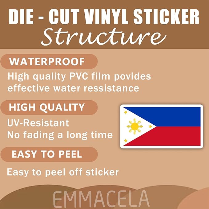 (3PCS) Philipines Flag stickers, Countries Flag Stickers - Waterproof Vinyl Decals For Laptops, Tumblers, Water Bottles, Books, Scrapbooks, Size 3 x 1.6 Inch