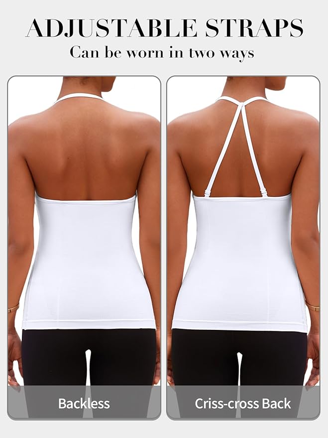 V FOR CITY Built in Bra Halter Tops for Women Padded Workout Tank Strappy Camisole Gym Yoga Cami Top