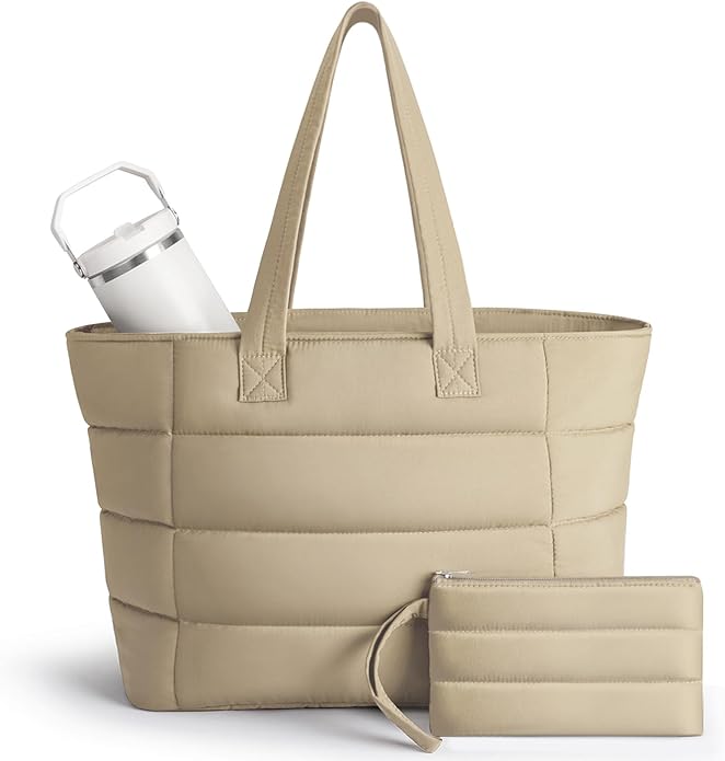 Puffer Tote Bag for Women, Lightweight Puffy Shoulder Bag with Handbag for Travel, Work, Gym, Laptop Bag for Nurse Teacher