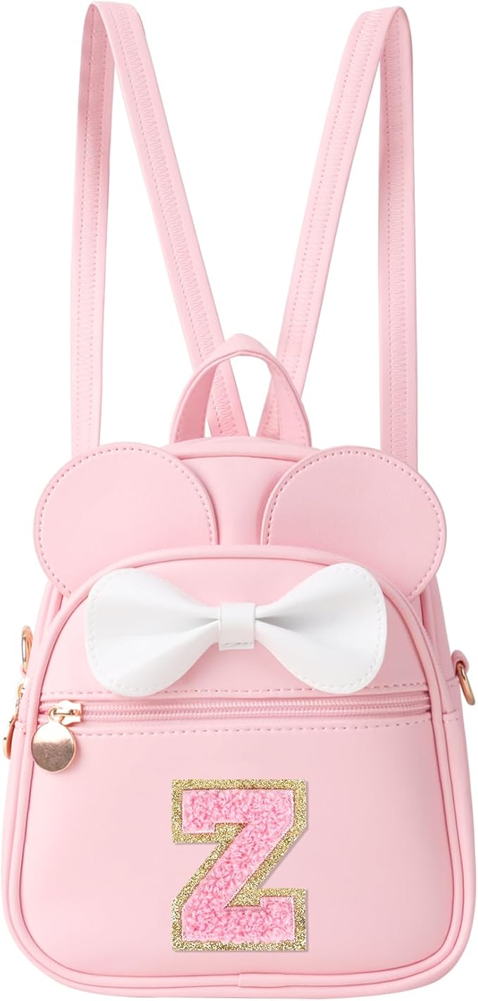 UIXIZQ Personalized Toddler Backpack for Girls 3–10, Cute Mini Bowknot Mouse-Ear Toddler Bookbag Crossbody Purse, Small Daypack Wallet Set, Initial Birthday Gift, Trendy Little Kids/Teen Bag(Pink,Z)