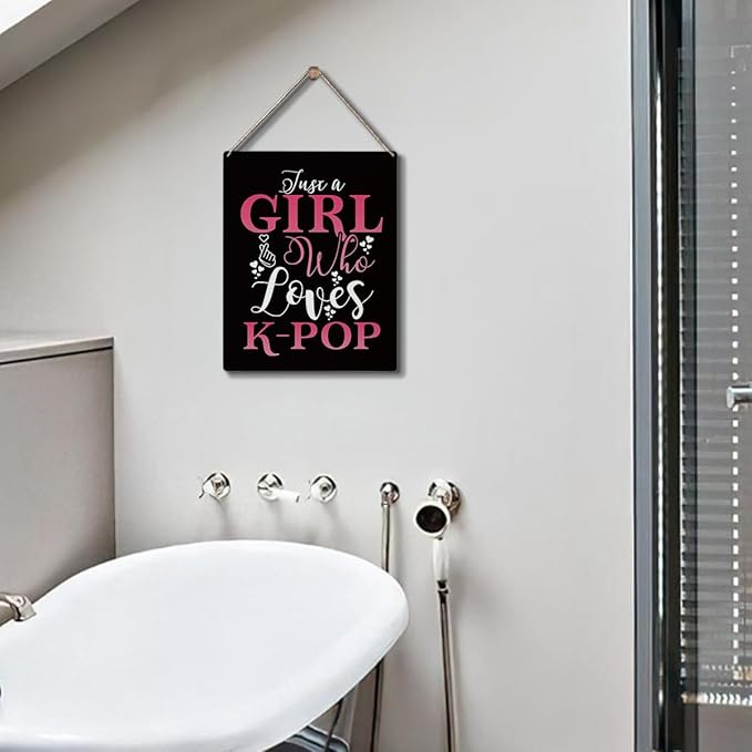 K-Pop Decor, Just a Girl Who Loves K-Pop Room Decor Wood Sign, Girls K-Pop Gifts Rustic Anime Lovers Wooden Hanging Plaque for Home Living Room Girl Bedroom Wall Art Decoration