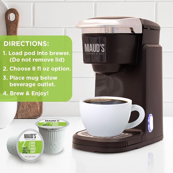 Maud's Donut Shop Coffee Pods, 100 ct, Light Roast Recyclable Single Serve Pods – 100% Arabica Coffee, Compatible with Keurig K Cups Maker