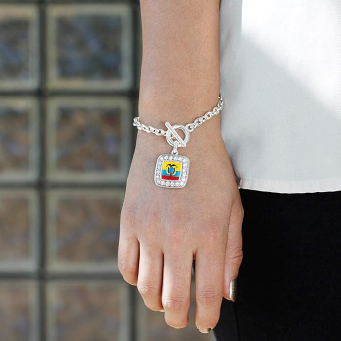 Inspired Silver - Silver Square Charm Toggle Bracelet with Cubic Zirconia Jewelry