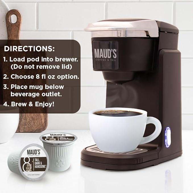 Maud's Dark Roast Coffee Pods, 50ct, Recyclable Single Serve Pods – 100% Arabica Coffee, Compatible with Keurig K Cups Maker
