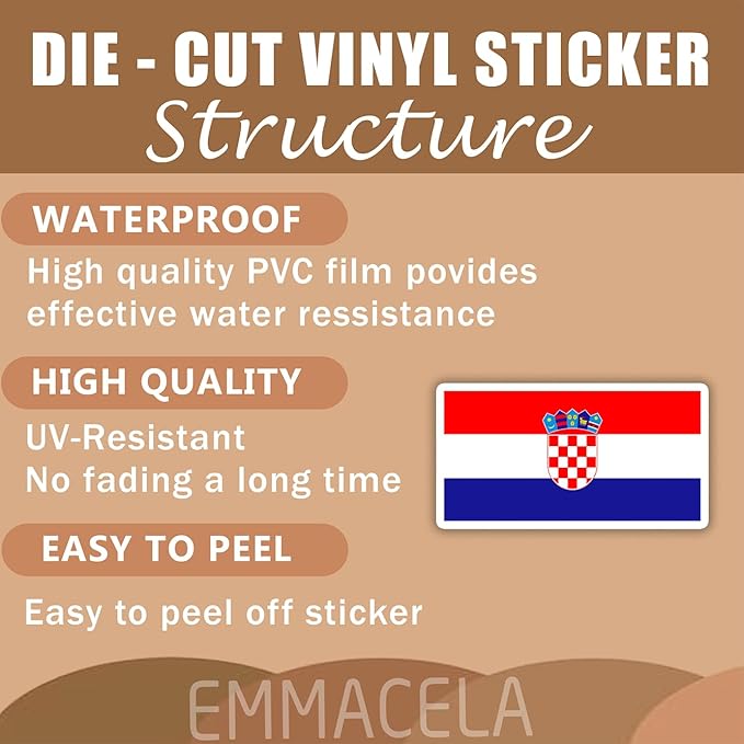 (3PCS) Croatia Flag stickers, Countries Flag Stickers - Waterproof Vinyl Decals For Laptops, Tumblers, Water Bottles, Books, Scrapbooks, Size 3 x 1.7