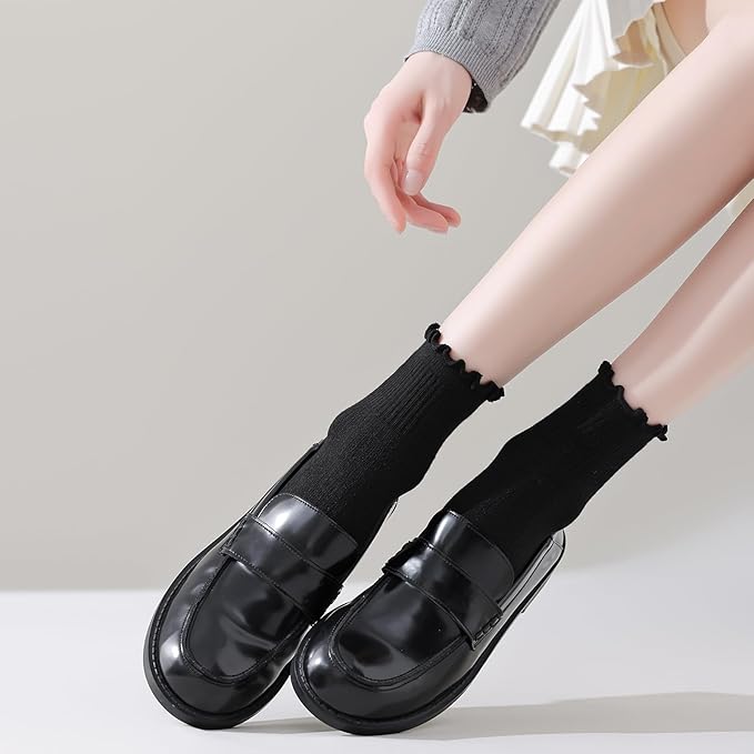 ANDERE ARTE Womens Ruffle Ankle Socks Cute Lettuce Edge Crew Socks for Women