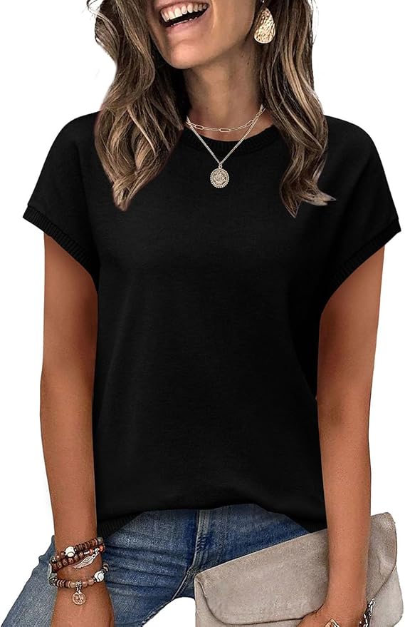 WIHOLL Short Sleeve Sweater for Women Summer Tops Crew Neck Fashion Clothing Tshirts Shirts Travel Outfits Dressy Casual