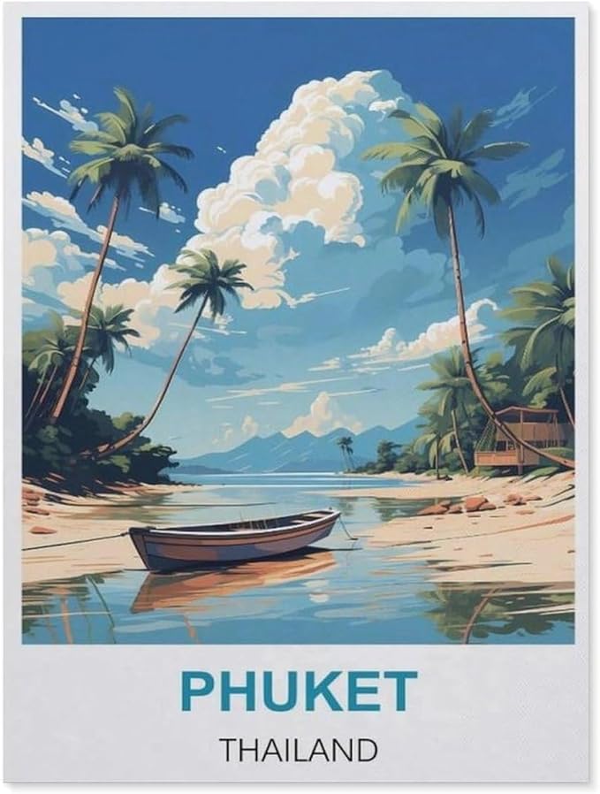 Jigsaw Puzzle 1000 Piece，Phuket Thailand Vintage Travel Poster，Classic Puzzle Adult Puzzle DIY Kit Paper Toy Unique Gift Modern Home Decor（50x70cm）-BI19