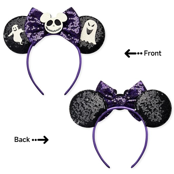 RAZKO Mouse Ears Headband, Sequin Halloween Mice Ears Hairband Jack Ghost Mouse ears Headband for Women Girls Hair Accessories (Halloween Jack)