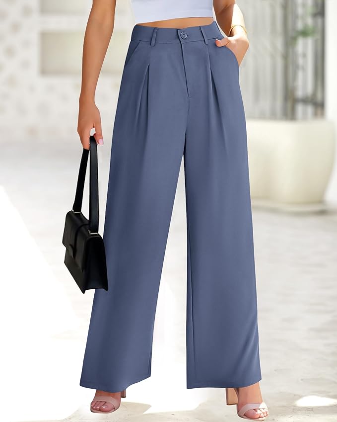 BTFBM Women High Waist Palazzo Pants Spring 2026 Casual Wide Leg Trousers Loose Work Office Business Suit Pant Pockets