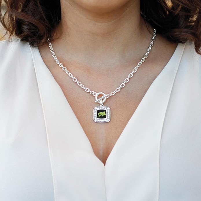 Inspired Silver - Silver Square Charm 18 Inch Necklace with Cubic Zirconia Jewelry