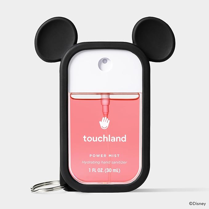 Touchland & Disney Special Edition Mist Case 1FL. OZ., Protective and Stylish Hand Sanitizer Spray Accessory, Silicone with Keyring, Mickey Mouse