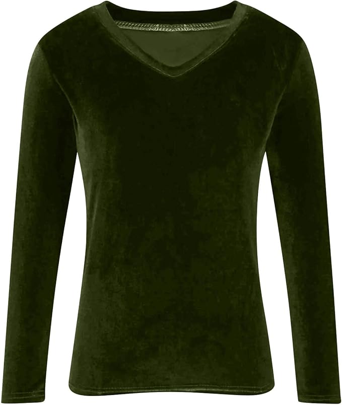 Velvet Tops for Women Dressy Casual V Neck Shirts Loose Fit Vintage Long Sleeve Velour Blouse Solid Holiday Party Outfits