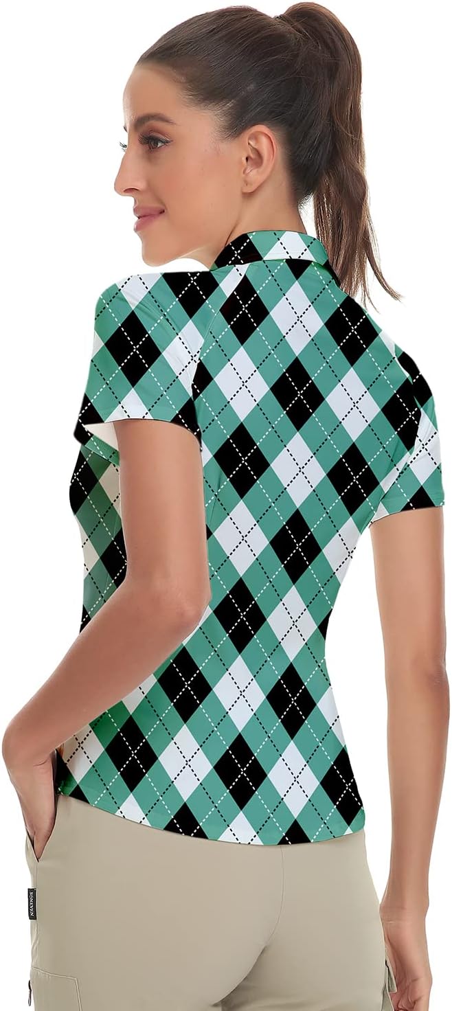 Women's Golf Shirt Short Sleeve Tennis Shirt Quarter Zip Golf Pullover Golf Polo Shirts Argyle Tops