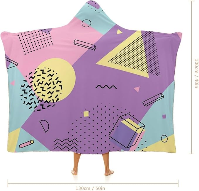 80s 90s Vintage Retro Wearable Blanket Flannel Hooded Blankets Soft Warm Blanket Hoodie for Room Couch Bed Office
