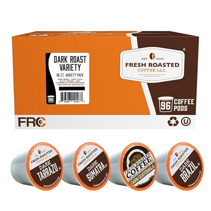 Fresh Roasted Coffee, Dark Roast Variety Pack, K-Cup Compatible, 96 Pods