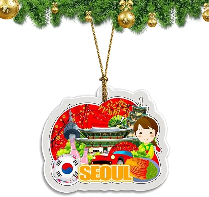Seoul South Korea Christmas Ornament Transparent Acrylic Double Sided Tree Decoration Pendant Travel Souvenir Tourist Collection Personalized Car Backpack Accessories -4598