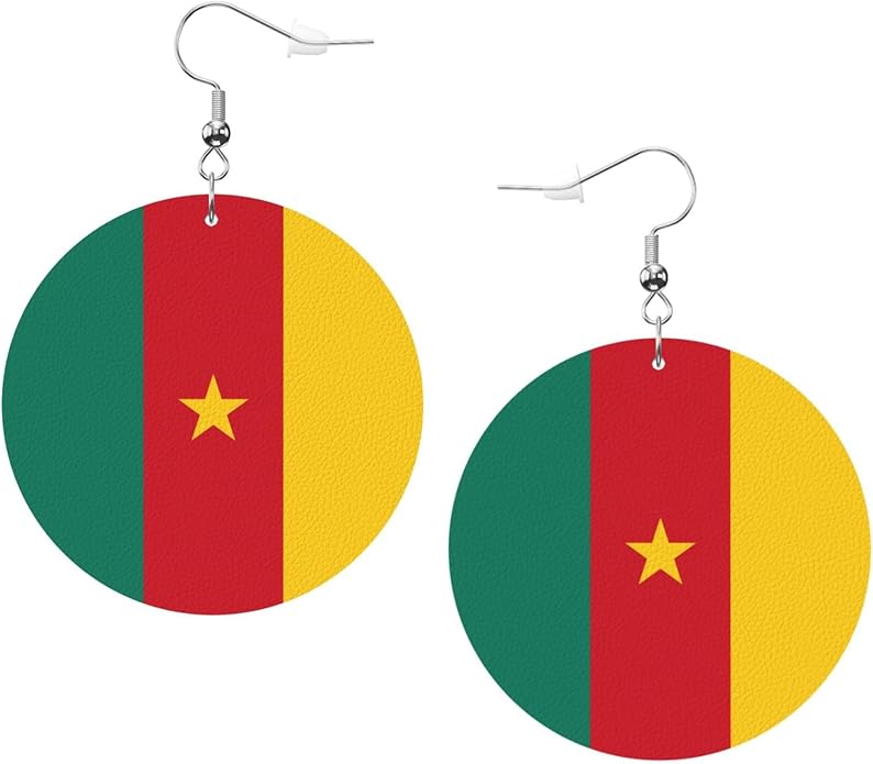 Round Faux Leather Earrings for Women Lightweight Double-Side Printed Drop Dangle Earring for Festival Party Gift