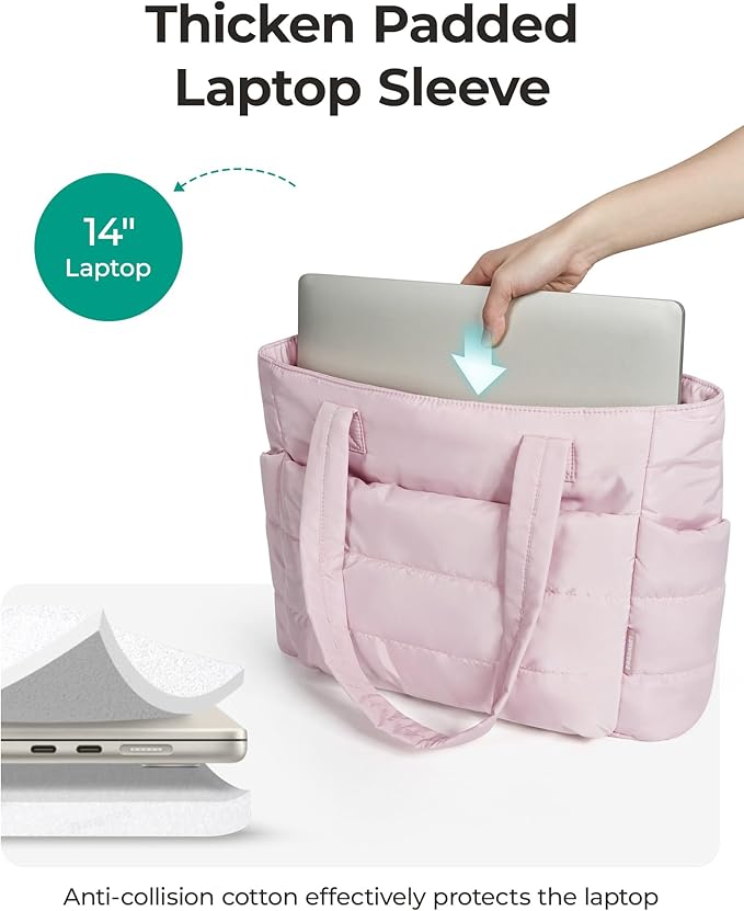 BAGSMART Tote Bag for Women, Lightweight Puffy Tote Bag with Compartments Shoulder Bag Handbag for Travel, Work, Gym | Lightweight, Puffy, Tote Bag with Compartments, Quilted, for Travel, Work