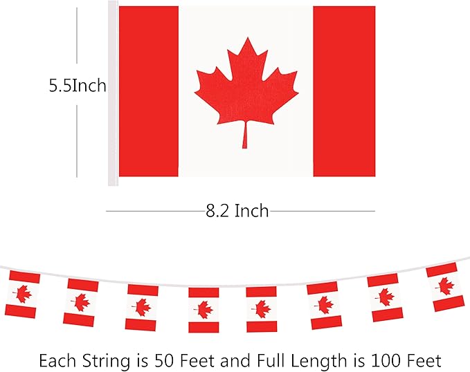 Yamiuo 100 Feet Canada String Flag, 76 Pcs Canadian Banner Flag, Small Mini World Banner Flags for Sports Events, Bars Decorations, School Festivals, Party Decorations, Celebrations (Canada)