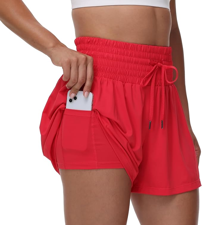 Blaosn Flowy Athletic Shorts for Women Gym Workout Running Short Pants High Waist Skort with Pocket Casual Summer Clothes