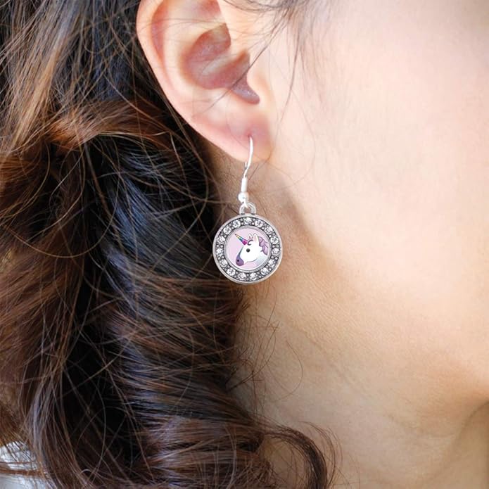Inspired Silver - Silver Circle Charm French Hook Drop Earrings with Cubic Zirconia Jewelry