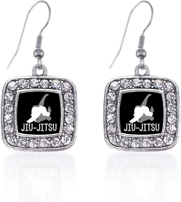 Inspired Silver - Silver Square Charm French Hook Drop Earrings with Cubic Zirconia Jewelry